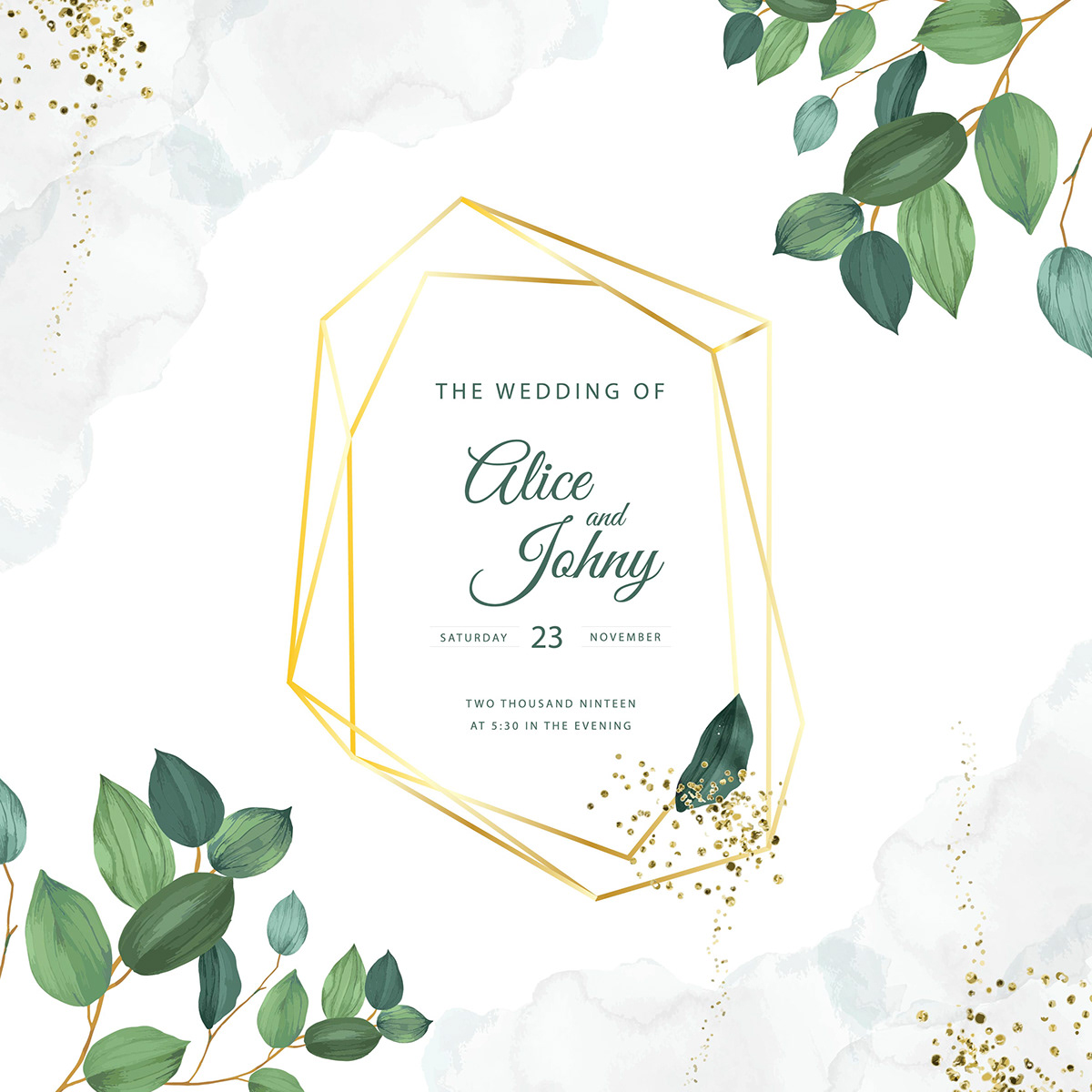 FLORAL GOLDEN INVITATION garden geometric Glitter golden greenly wedding cards wedding wedding invitation