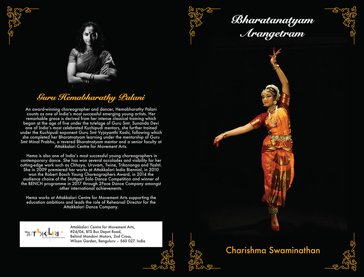 bharatnatyam Arangetram dance event Performance attakkalari indian classical dance South Indian Light Flow Media Nivedita M Sardar graphic design 