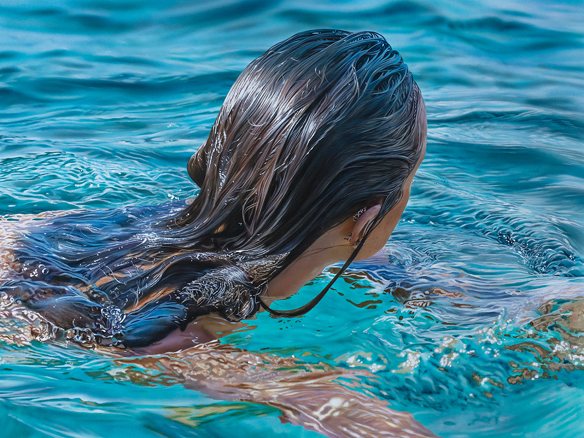 beauty hair hyperrealism hyperrealistic paintings photorealism Realism swimming water woman