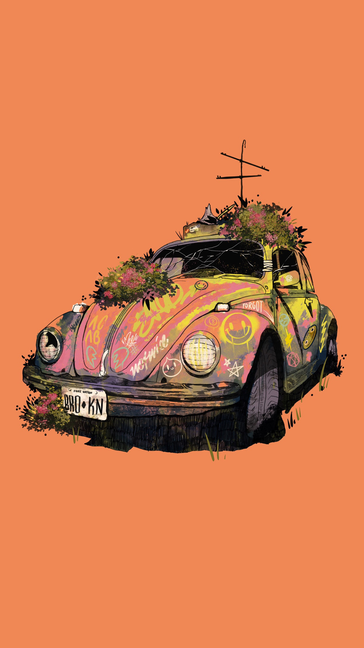 abandoned apocalypse beetle Cars concept art Graffiti ILLUSTRATION  Procreate tags