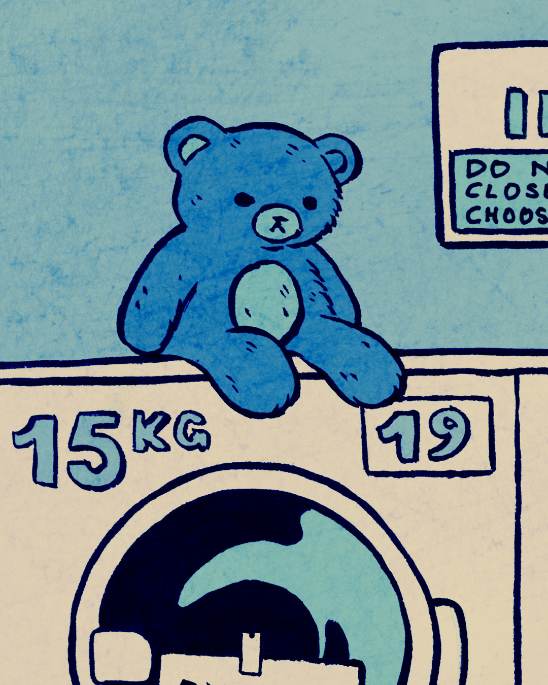 blue city Fashion  Illustrator ink laundromat laundry Melancholy Urban watercolor