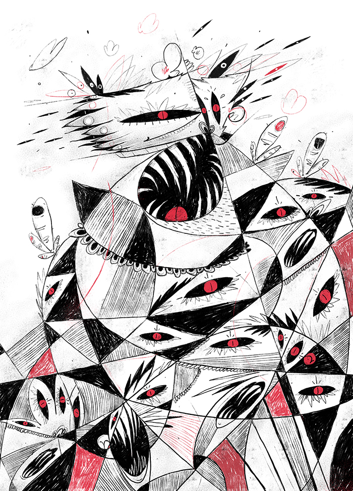 new red ILLUSTRATION  Illustrator cubic editorial cubism series eyes gif