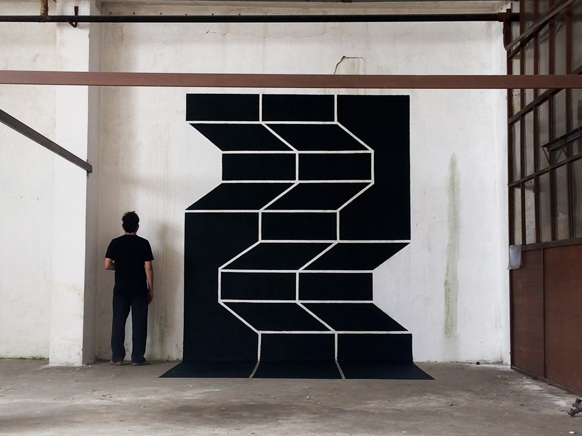 simek Mural geometry minimal illusion painting   lines black shapes contemporaryart