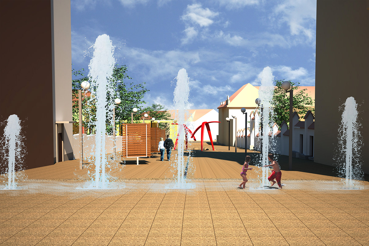 fountain sculpture mobile horse water Extension agora Classical multifunctional street furniture napajedla pedestrian zone public space rest zone  Symbology