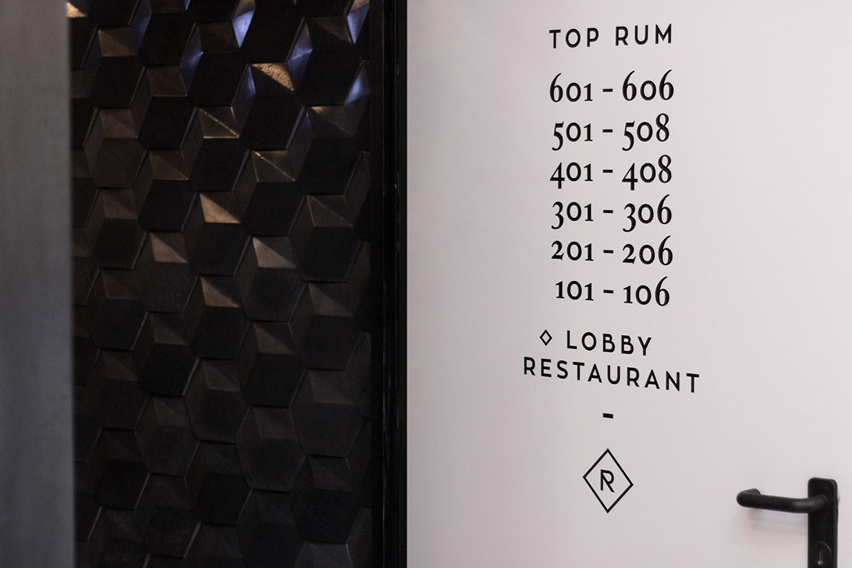 hotel rum Boutique Hotel black & white budapest numbers Signage interior graphic minimalist