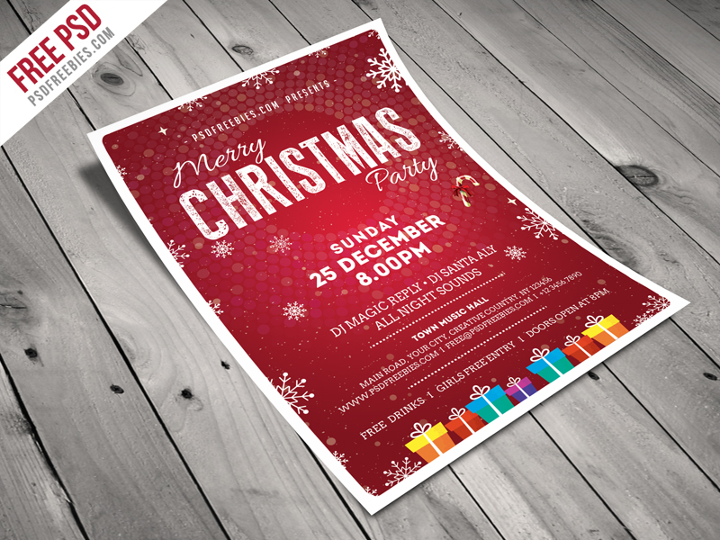 free psd psd freebie flyer template Christmas celebration event card Invitation Card holidays party bash