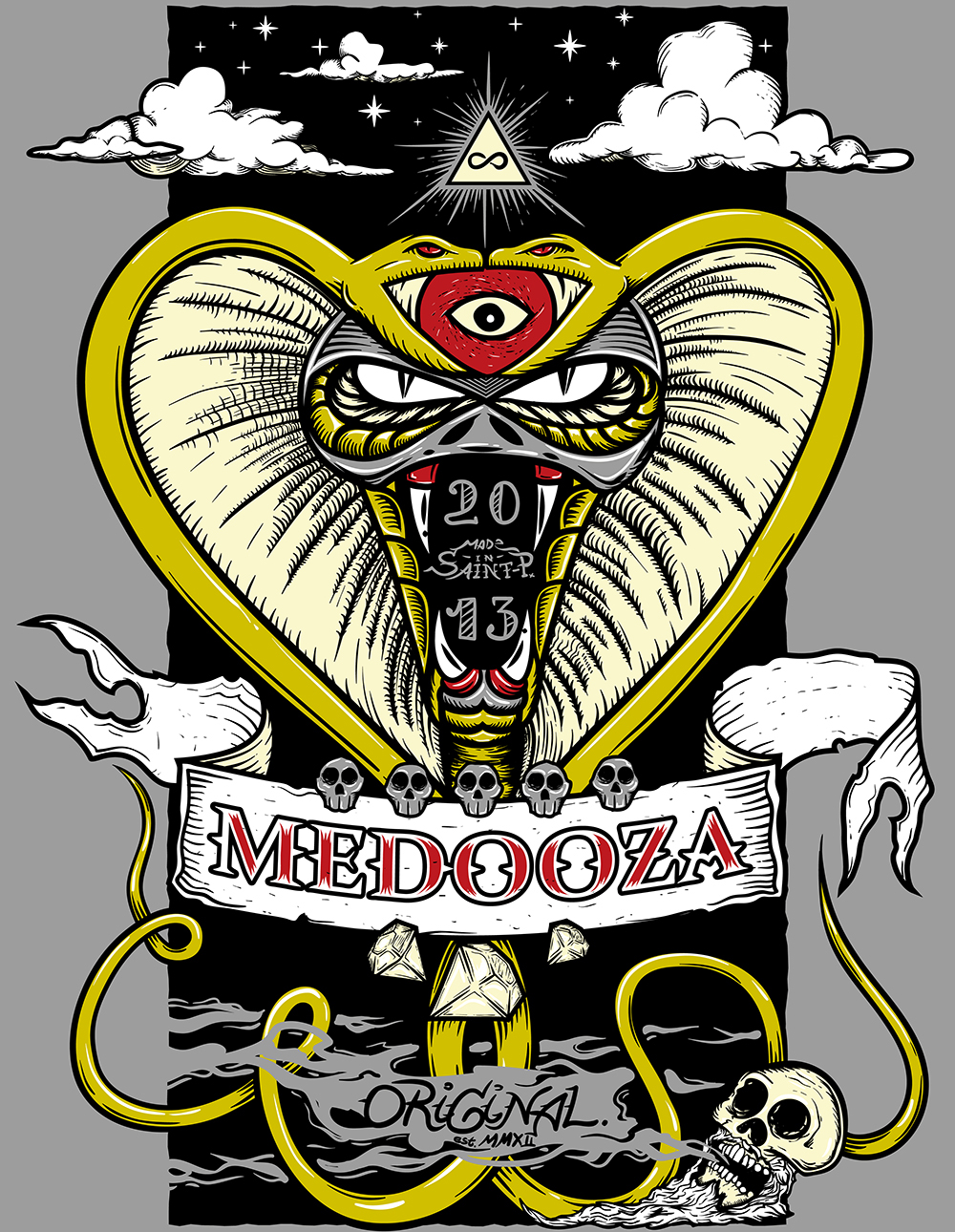medooza MDZ  apparel Clothing streetwear wear медуза tshirt tee design snake cobra skull cloud detail