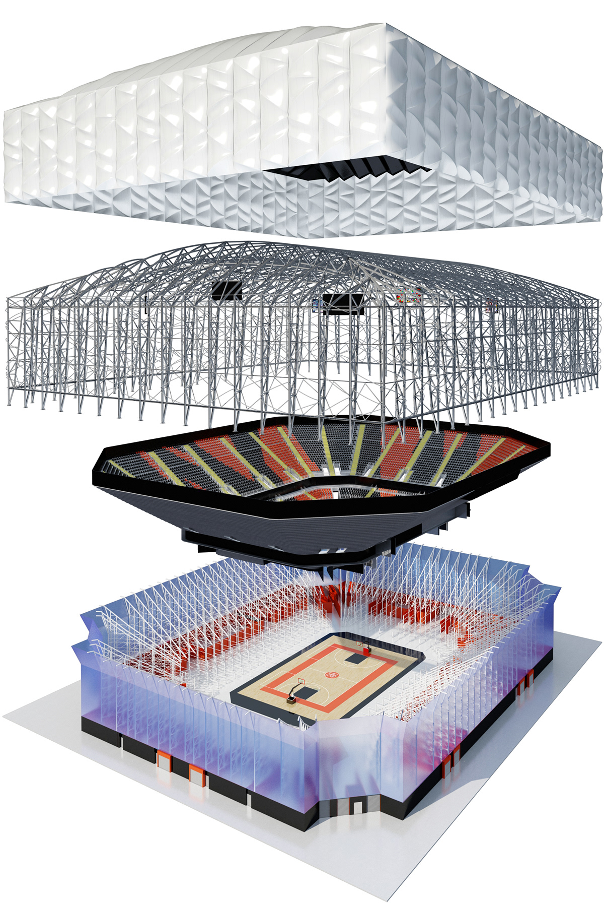 London 2012 BASKETBALL ARENA LONDON 3D OLYMPIC VENUES OLYMPIC GAMES INFOGRAPHIC