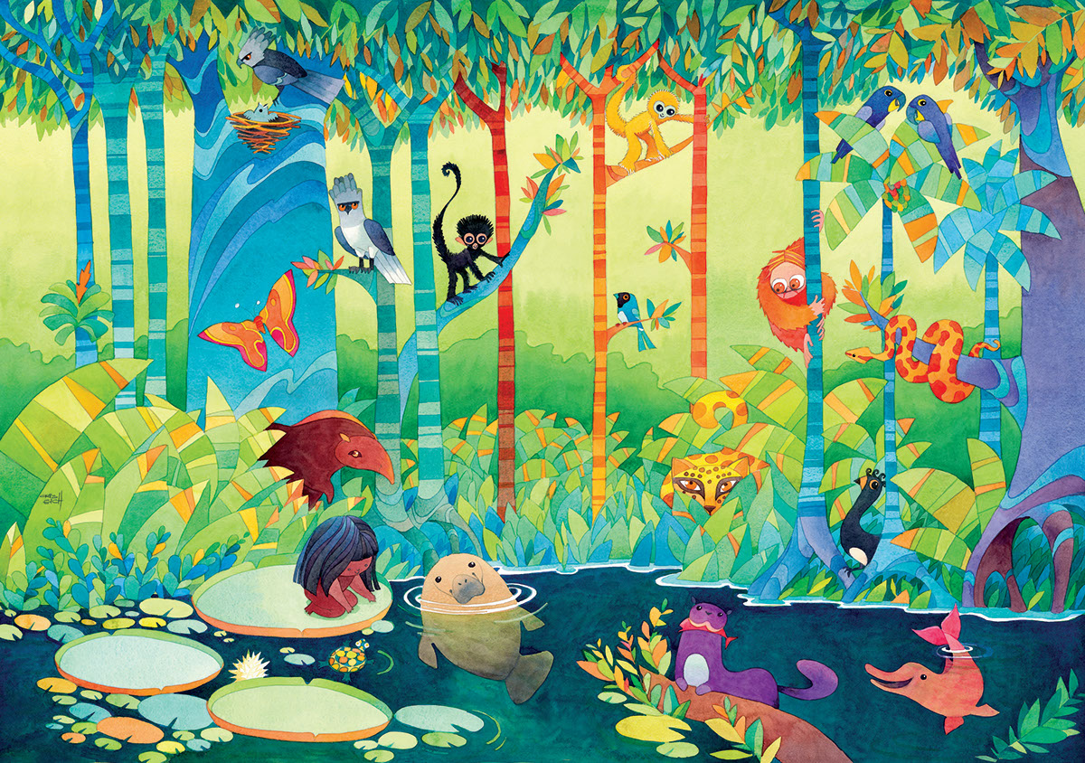 watercolor illlustration Amazon puzzle toyart CRIS EICH quebra-cabeça amazonia Jogos educativos ARAQUARELA
