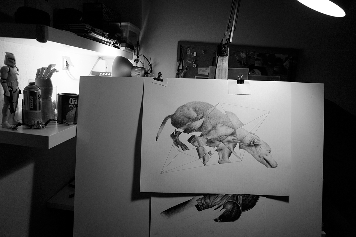 art studio Turkey artist draw skull dog pencil paper