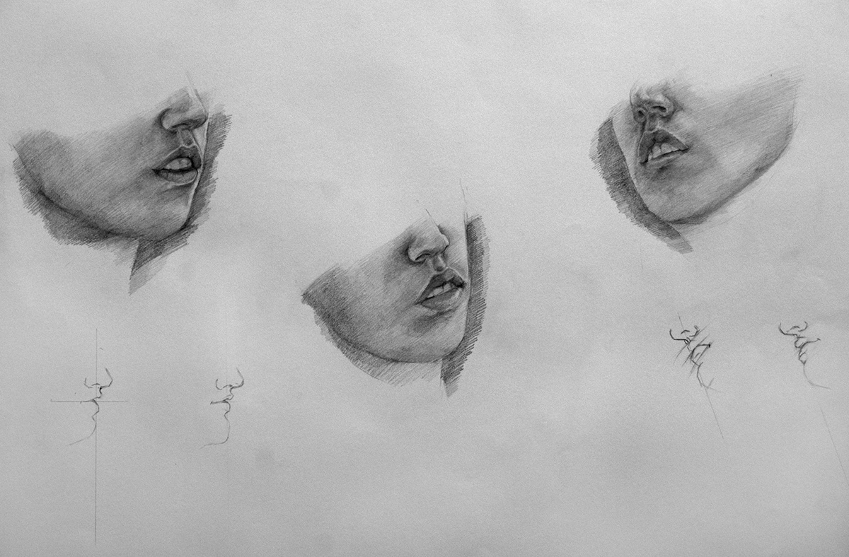 studies Portraiture figures life drawing hands eyes nose graphite
