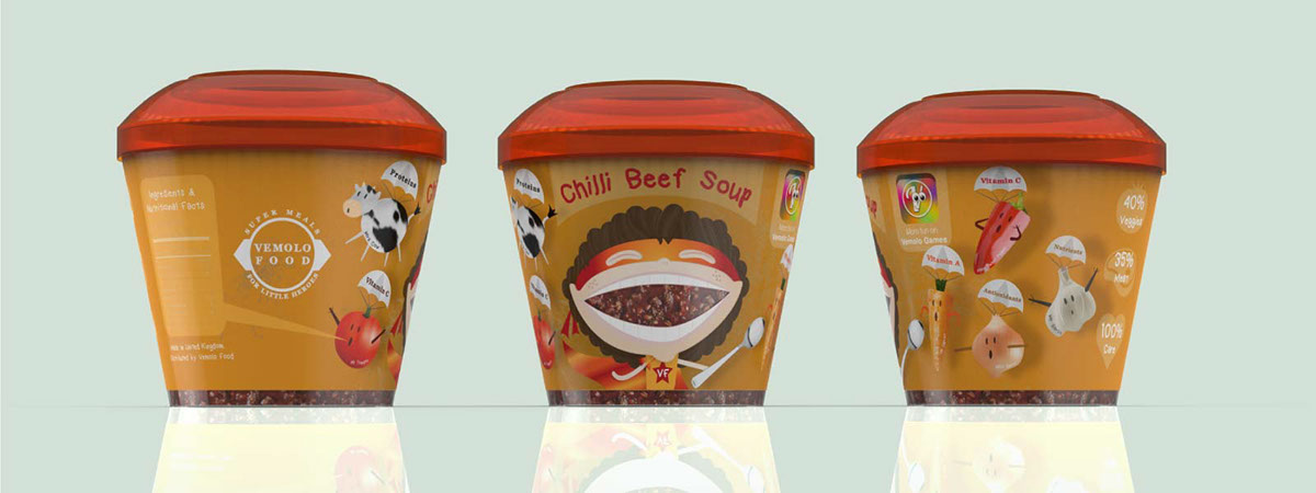 Adobe Portfolio Packaging branding  children ready meal Food  Soup tray pouch logo Fun