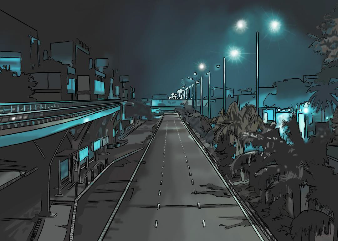 anime asia cartoon comics Cyberpunk graphic art ILLUSTRATION  landscape art neon Realism