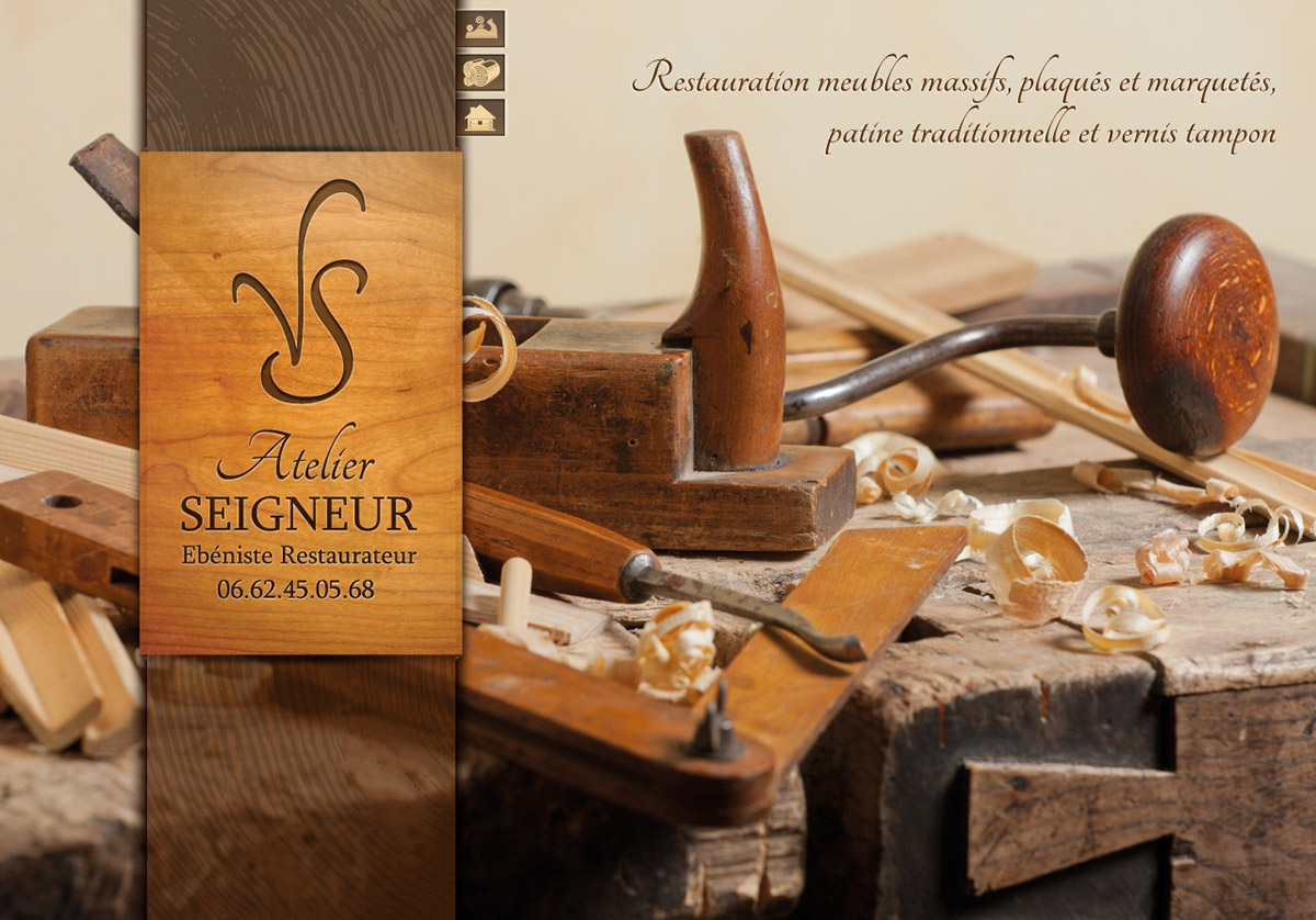ébéniste restaurateur bois carte de visite logo flyer publicité marqueterie cabinetmaker