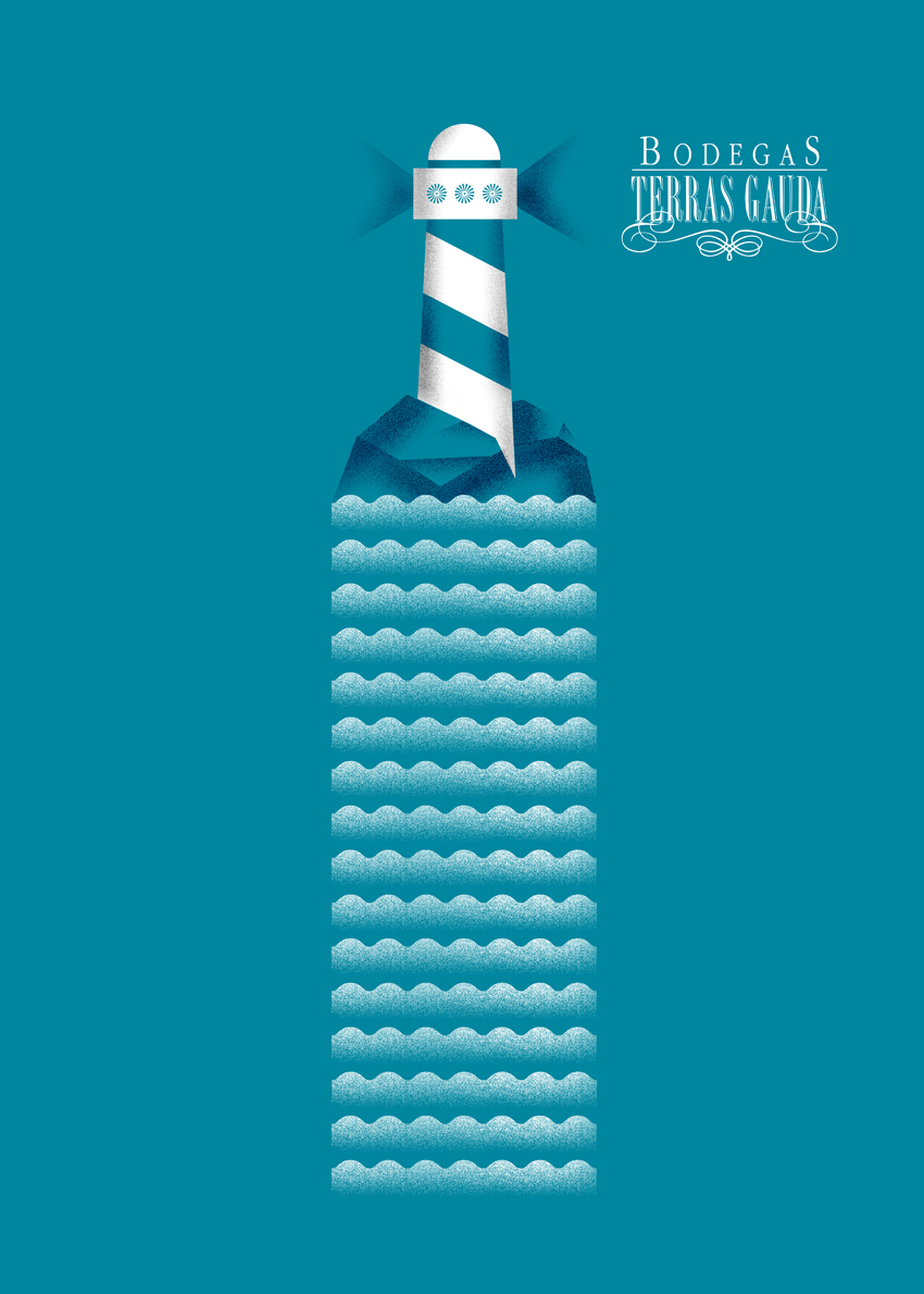 daniele simonelli poster Illustrator photoshop bodegas terras gauda Francisco Mantecon Competition wine ship wacom vector texture lighthouse caravel
