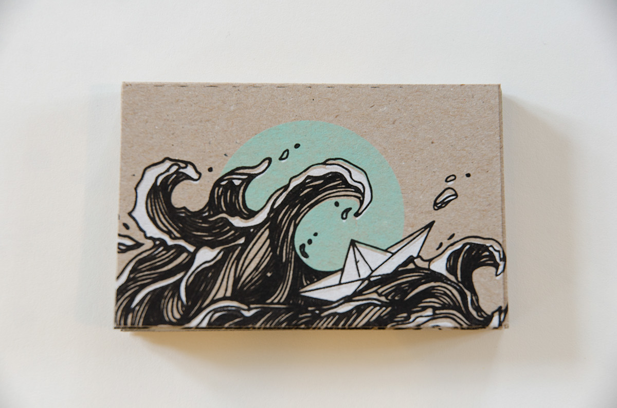Serigraphy businesscard print sea paperboat identety business card