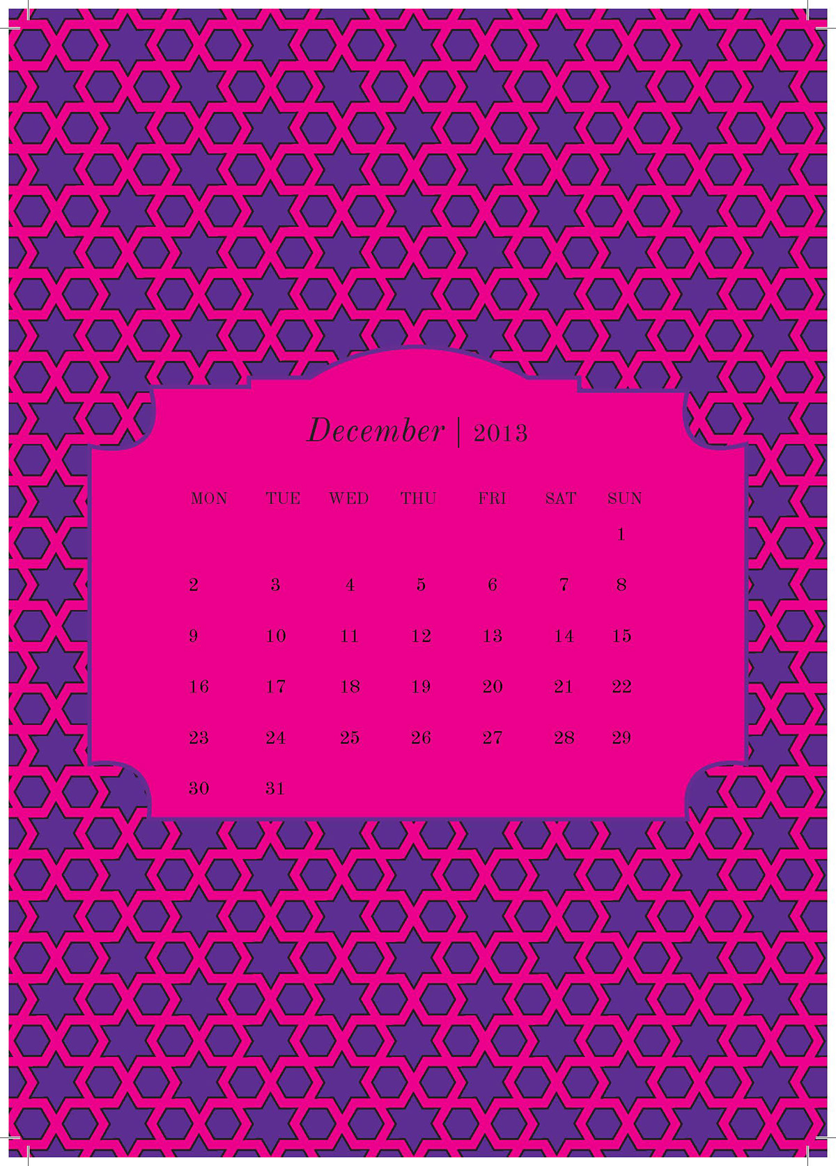 calendar Victorian pattern anatolian colors vibrant