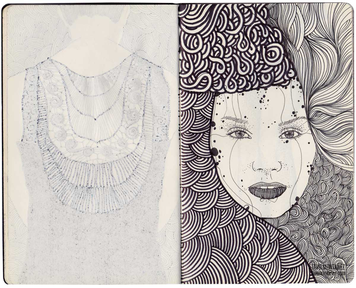 Adobe Portfolio sketchbook moleskine sketch Anneke van Giersbergen woman Pug Fly octopus pages pencil inking pigment liner draw