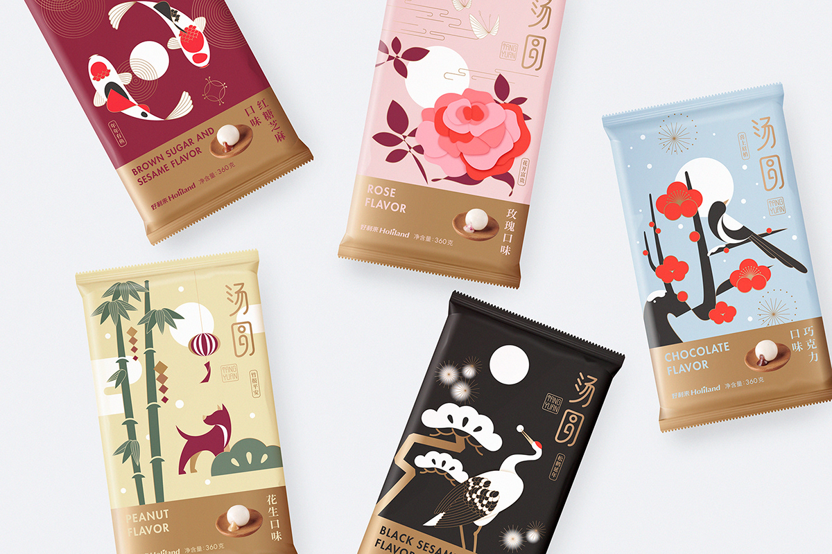 package design  Chinese Food Chinese Package tangyuan package Typographic Design ILLUSTRATION  illustration design brand package graphic design 