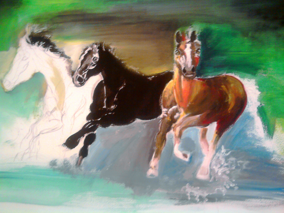 horse paint water pencil oilpaint draw run