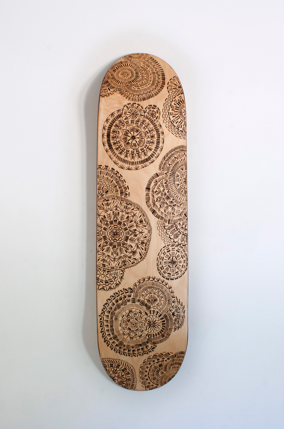 art skateboard art Patterns Wood Burning mixed media hand made surface design