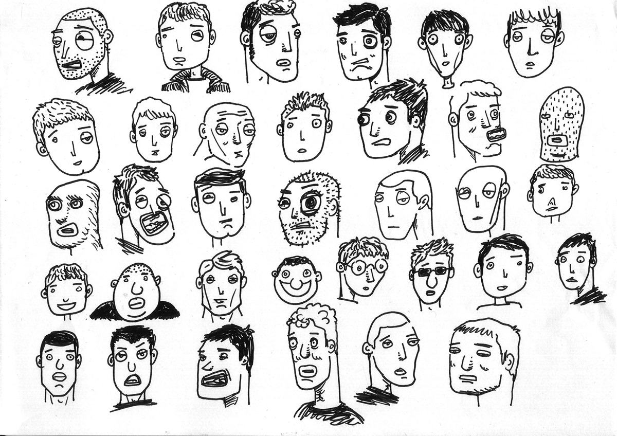 face  ink  cartoon schetchbook grotesque pen Expression people head black and white paper