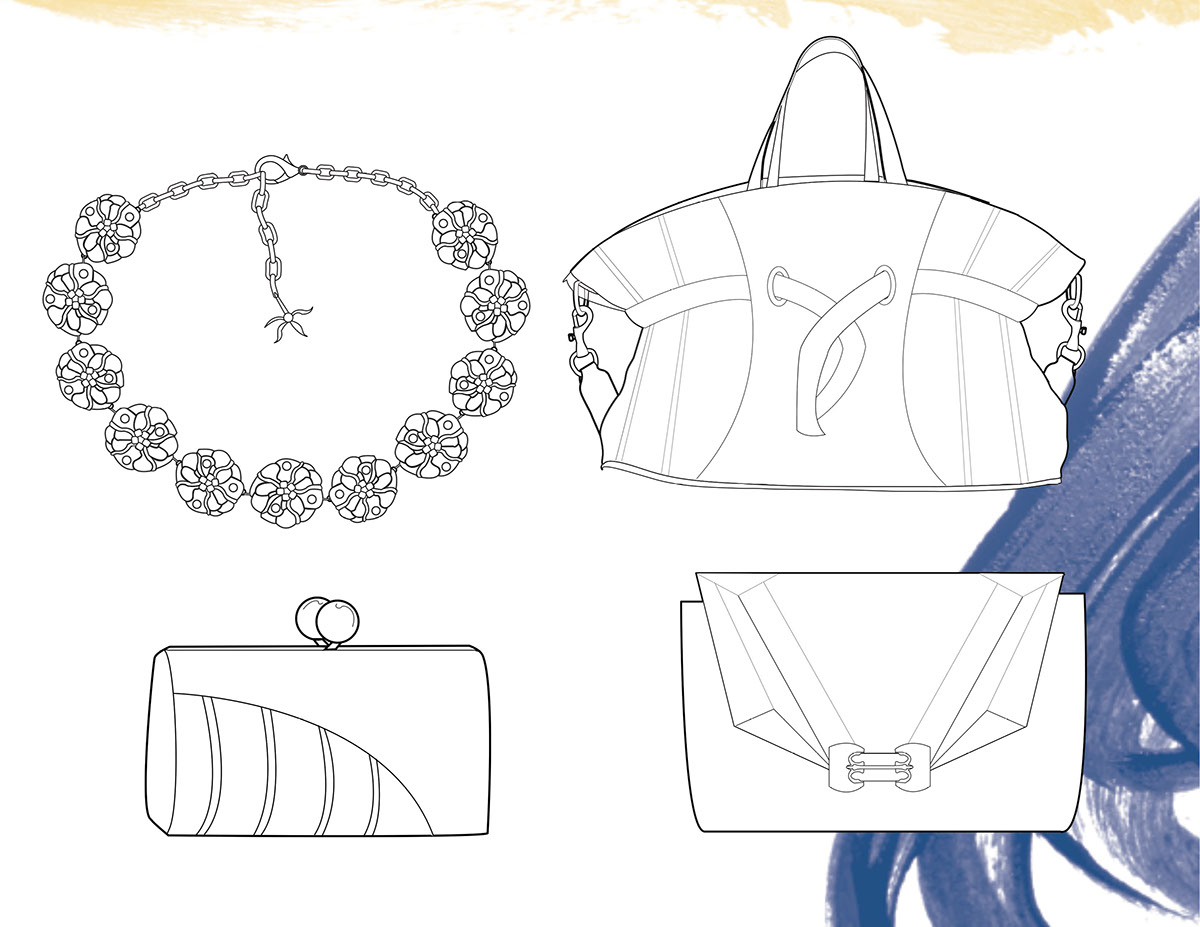 sea urchin Fossil shell star accessory design SCAD jewelry accessories Handbag Design handbag Necklace sketch rendering ideation technical flats