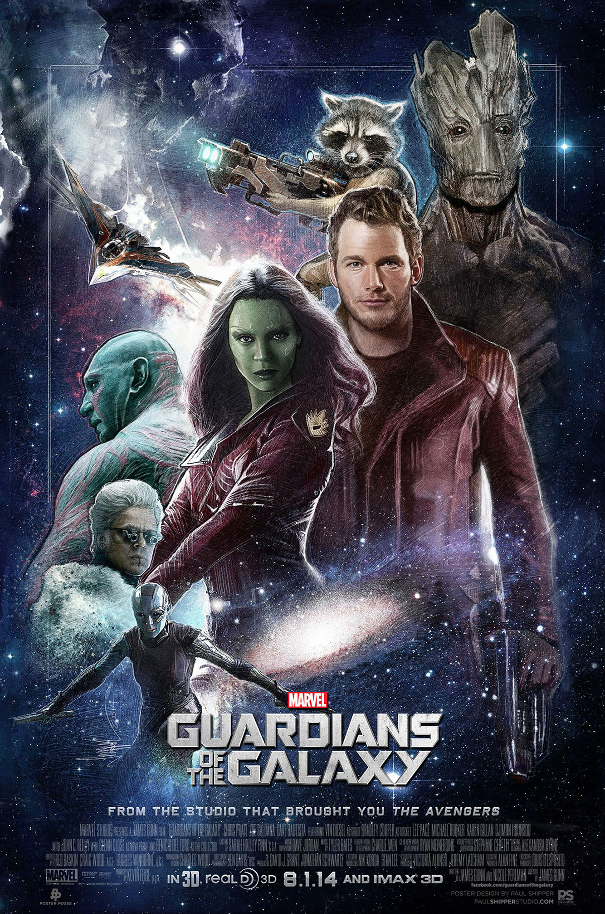 guardians galaxy one sheet poster illustrated movie poster gunn disney