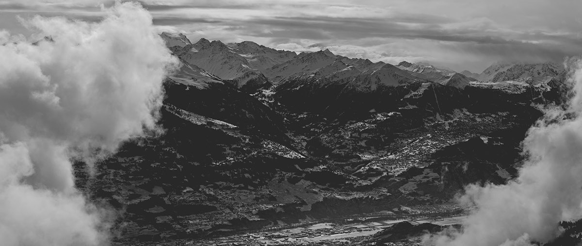 Landscape Switzerland Mounains winter snow black and white
