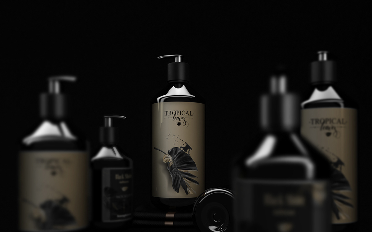 Packaging bathroom set branding  mockups Photoshop CS Black Campaign dark presentation Display Show