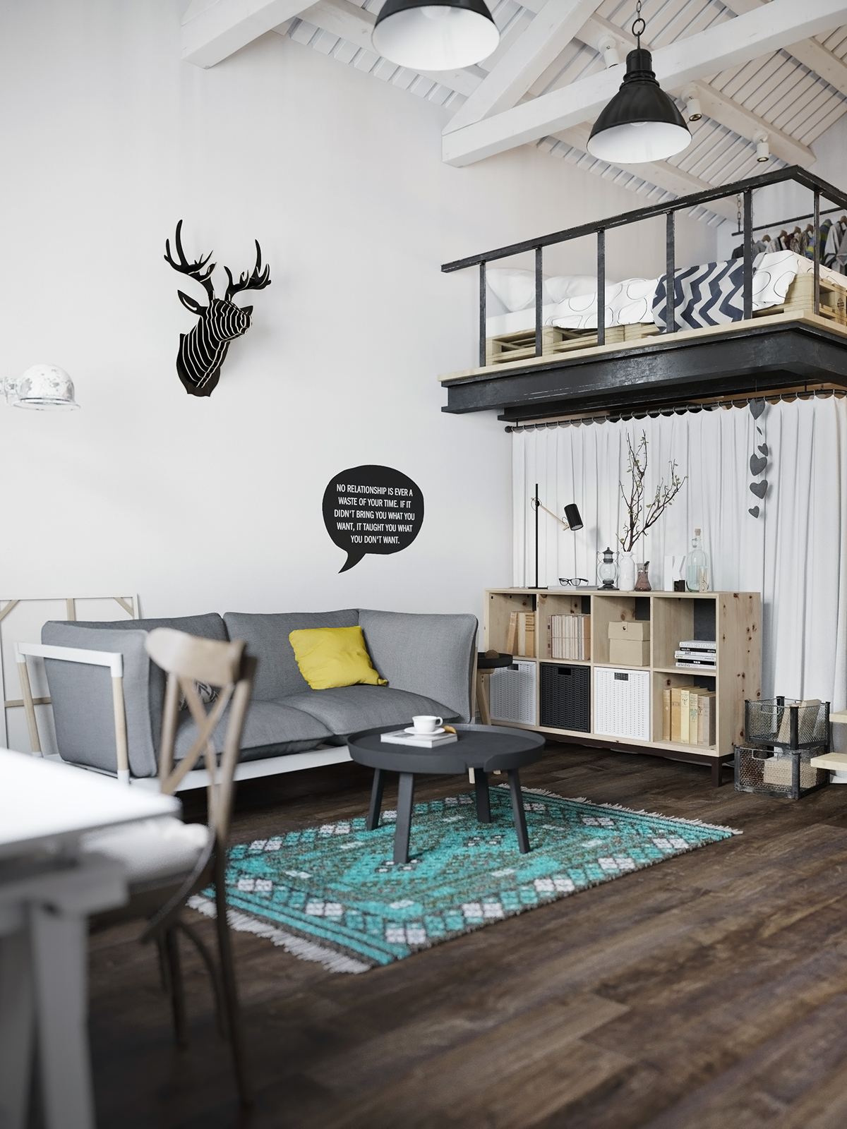 Scandinavian apartment LOFT design Interior White