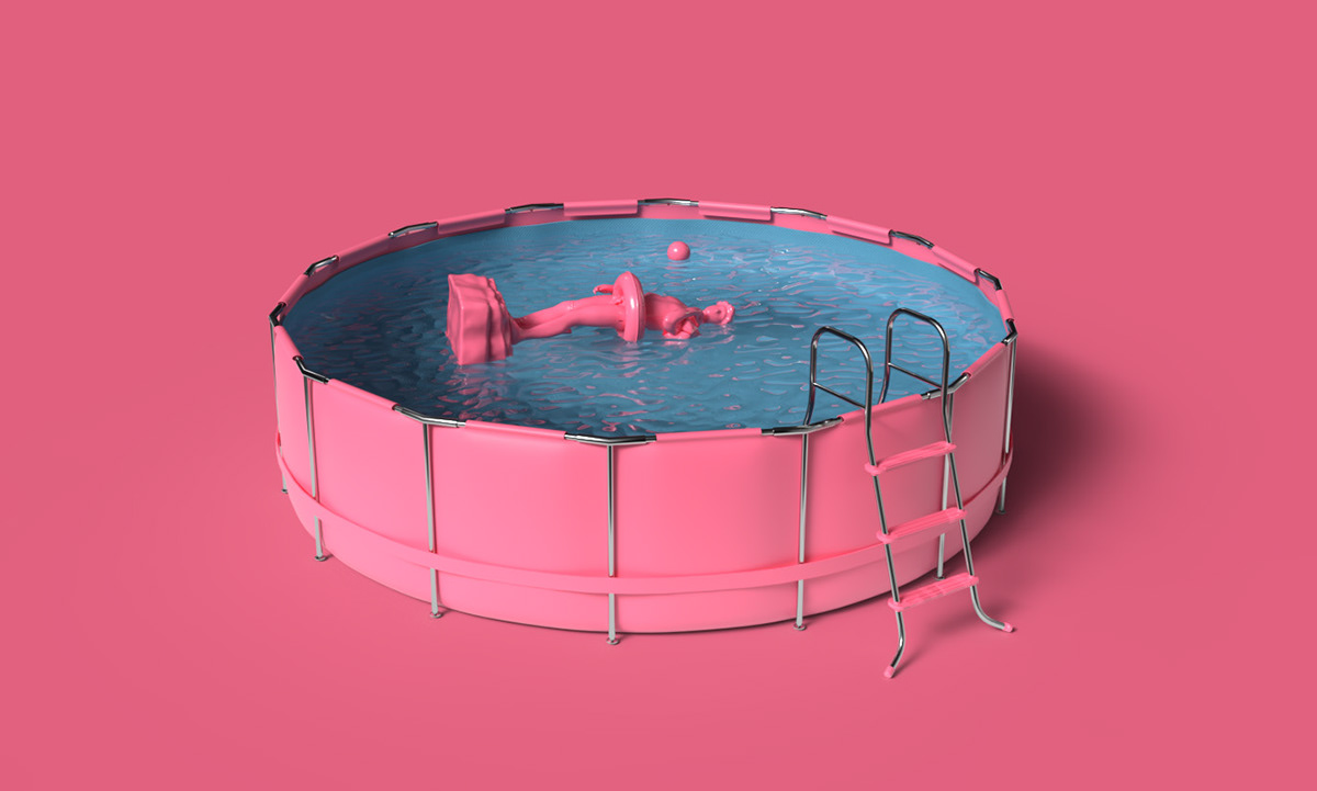 pink inflatable 3dart Render 3D estatua 3DArtist monocromatico piscina Pool