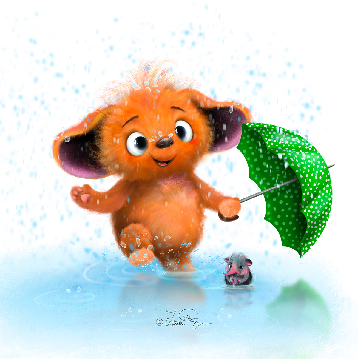 Character design  cute kids illustration monster rain dance Umbrella