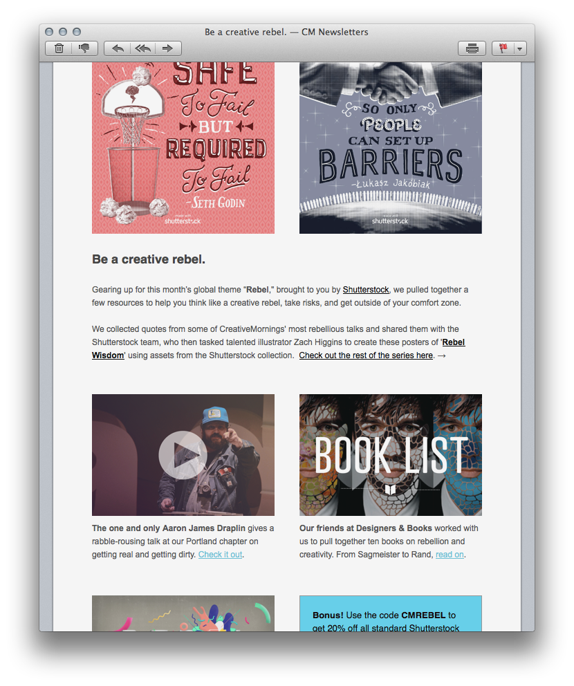 newsletter creativemornings design Layout content content strategy strategy