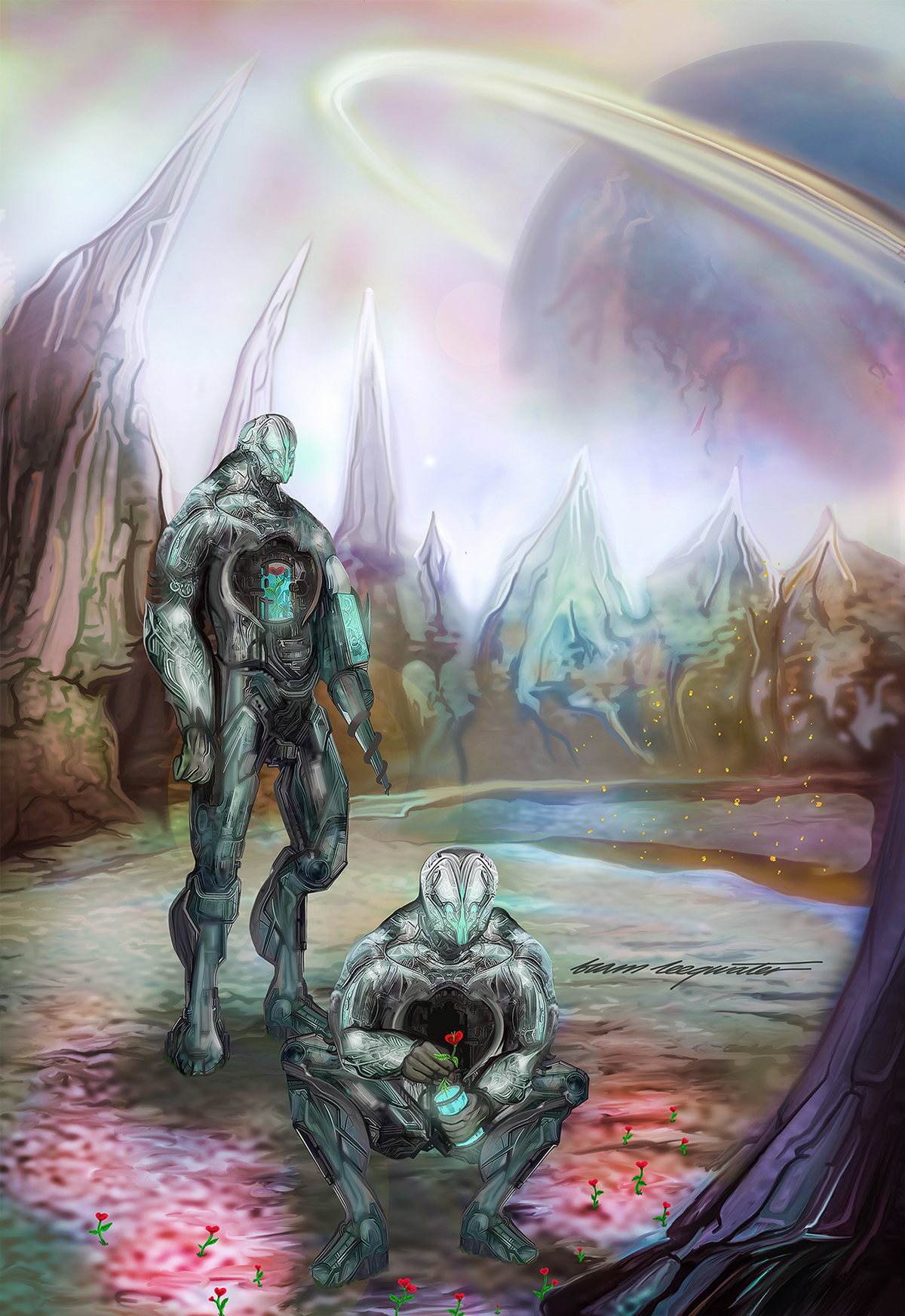 robots we come in peace android droids digital robots new star wars concept art bram leegwater digital painting robot art colors fantasy sci-fi Sci Fi