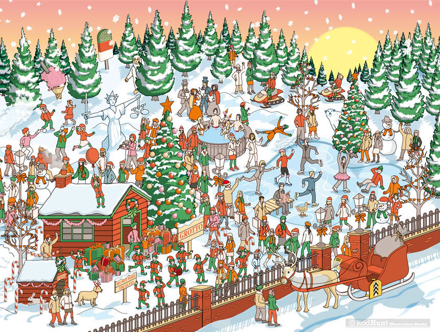 Adobe Portfolio Christmas xmas christmas card Pixel art vector design detail Landscape seasonal Greetings card Isometric funny humour Fun vector art