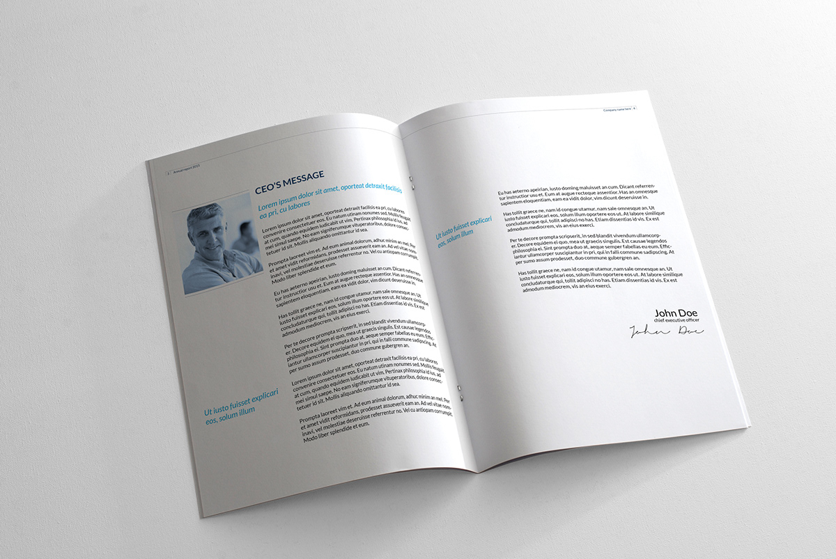 annual report blue Booklet brochure business clean corporate Customize easy flexible identity InDesign template letter