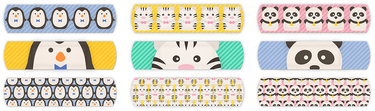 fancy friends aso adhesive bandages bandaid penguin tiger Panda  Script stripes bowtie animals cute box