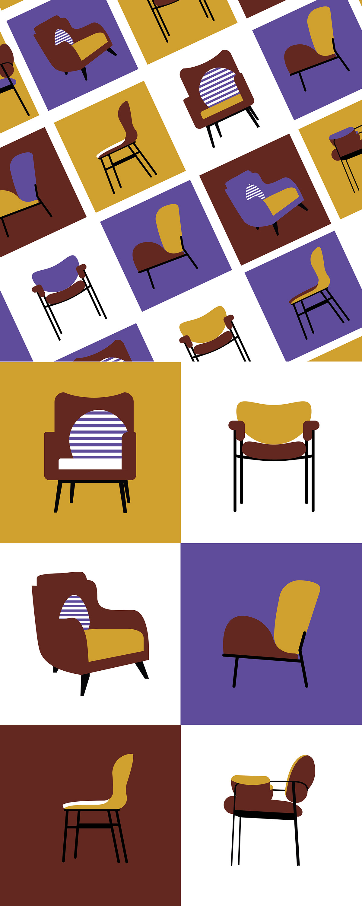 flat design furniture minimal graphic design  personal project Clean Design designer comfortable vintage vector