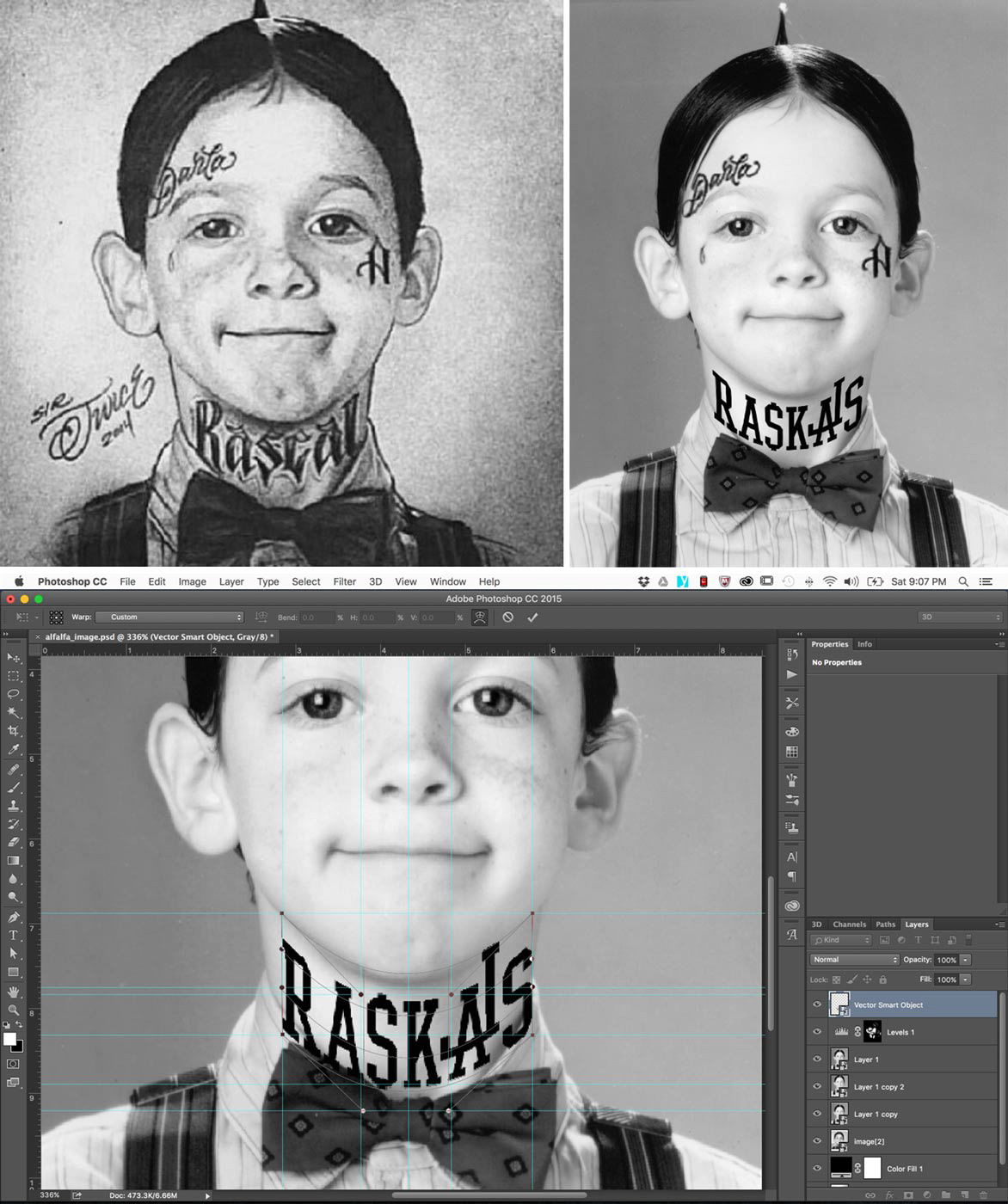 graphite tattoo design Raskals LA T-Shirt Design black and grey black and white Hand drawing sketch Alfalfa Little Rascals chris cappilla Why22 Studio