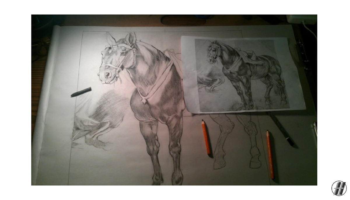 Peter Paul Rubens charocal Horse Study horse study vine charcoal copy Master