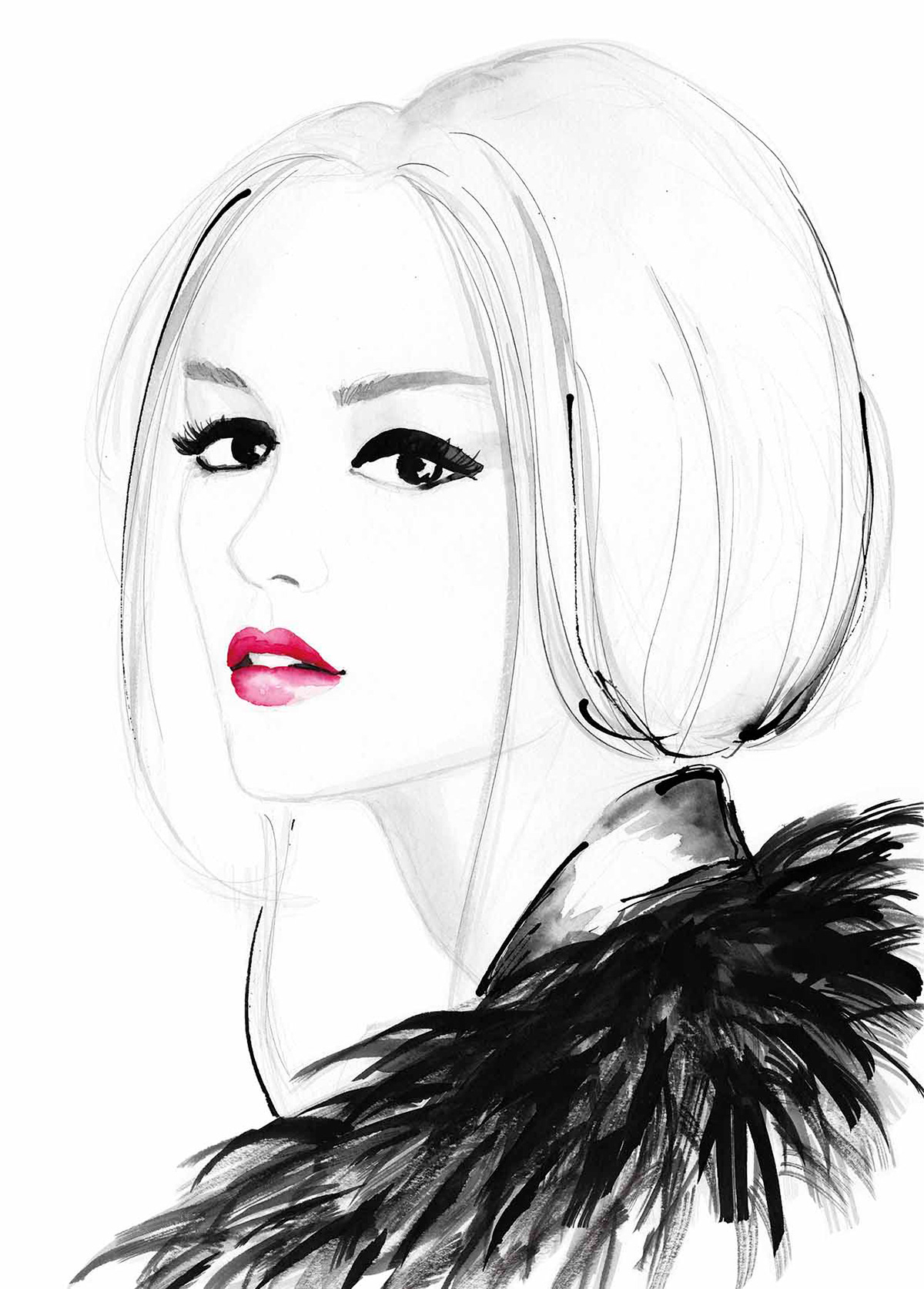 Beautiful woman face with red lips make up Vector Image