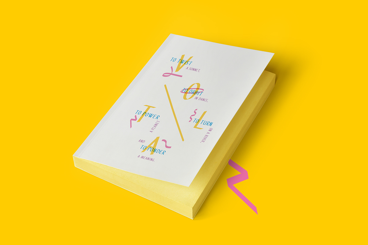 publication Volta book paperback yellow pink blue bright Colourful  colorful RMIT celeste watson type Anthology