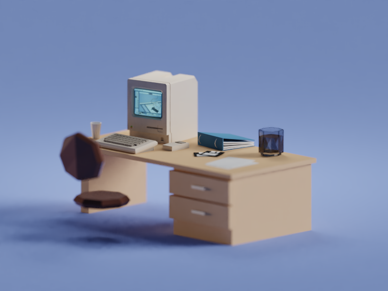blender b3d Isometric Macintosh vintage Retro old Office lowpoly