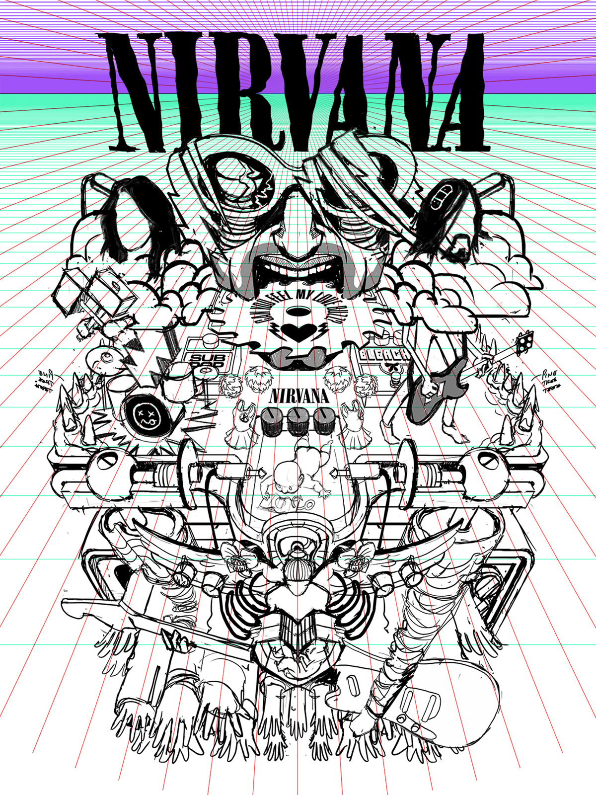 adobe illustrator dave arcade Dave Grohl kurt cobain Line Work nirvana nirvana band nirvana poster poster wacom tablet 