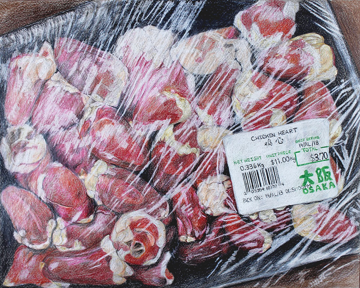 graphite pencil crayon meat observational drawings still life