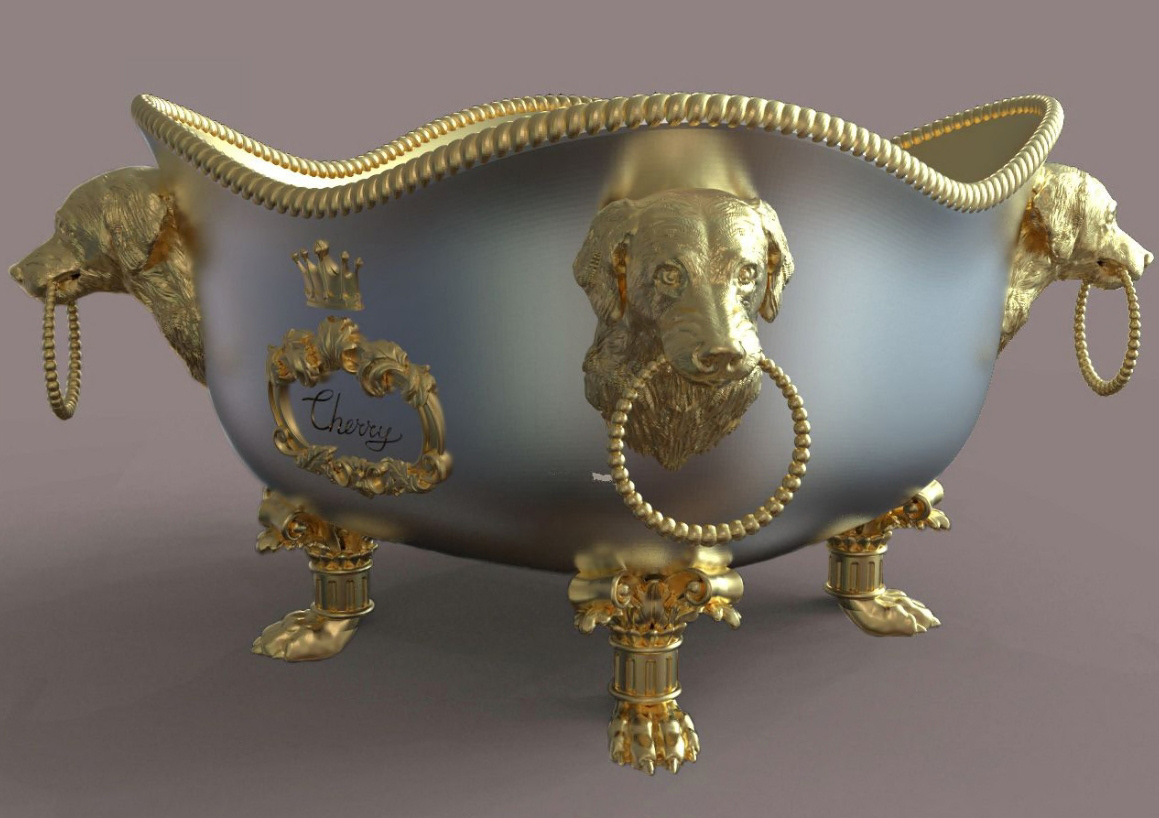 Basin dog 3DDesign blender 3d modeling visualization Render gold Precious