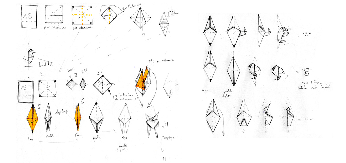 Martinique font type origami  lettre caracteres transparence papier paper Etude titrage