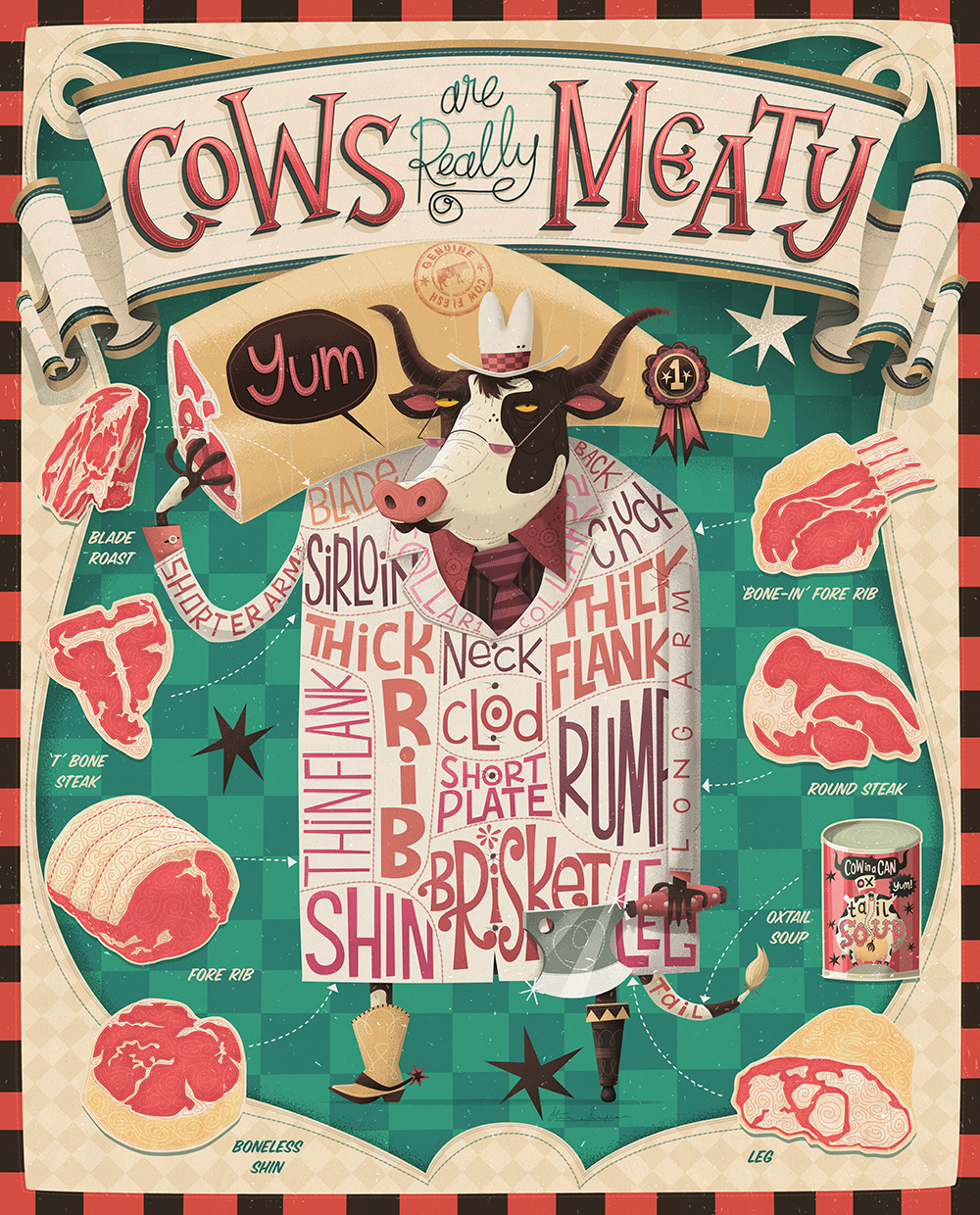 Fun meat butcher cow illustrated whimsical Show Exhibition 