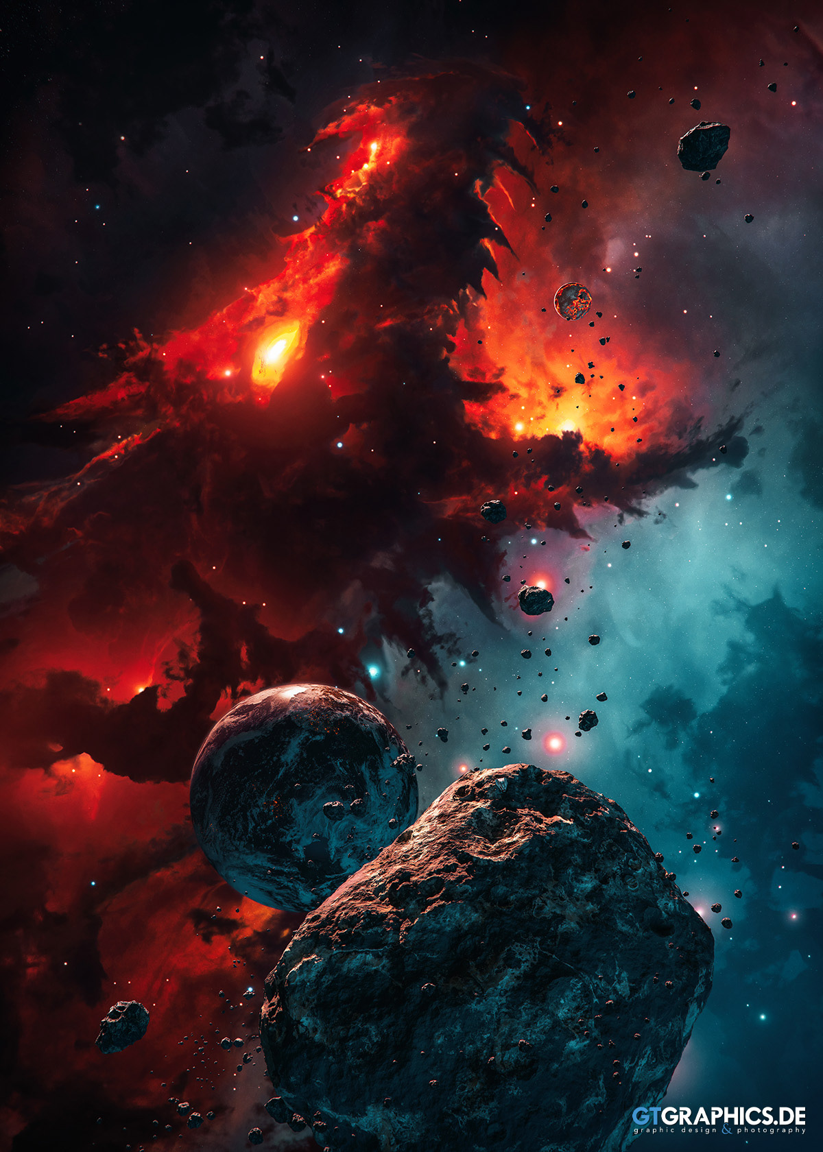 artwork blue Space  cosmos future science fiction b3d photoshop Digital Art  red